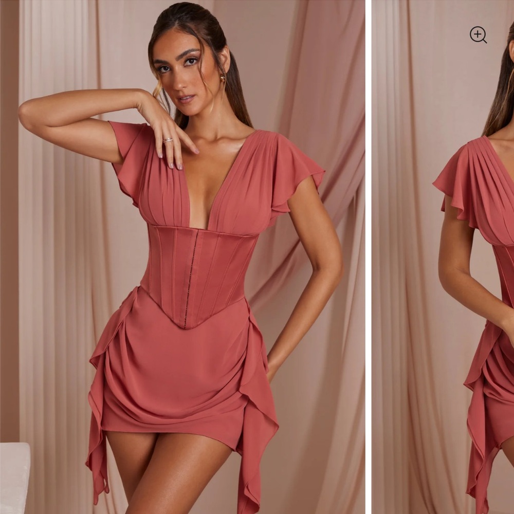 Oh Polly cerise draped corset mini dress in terracotta